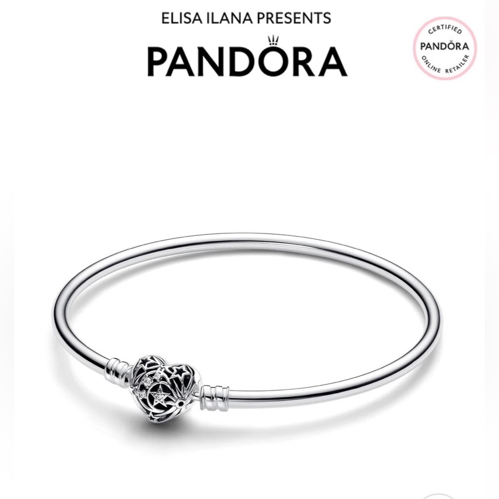 NIB Pandora 2024 Celestial Heart Clasp Silver Bangle Bracelet Size Small New
